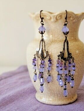 Spellbinding Victorian Illuminating Purple Opal In True Form Chandelier Earrings